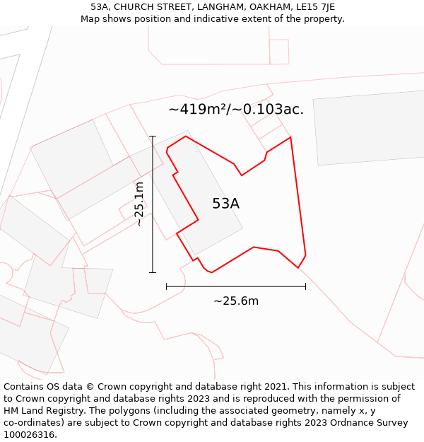 53A, CHURCH STREET, LANGHAM, OAKHAM, LE15 7JE: Plot and title map