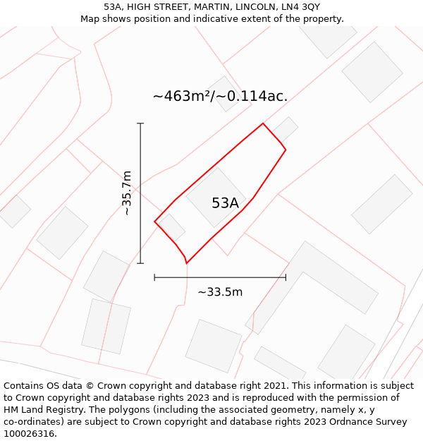 53A, HIGH STREET, MARTIN, LINCOLN, LN4 3QY: Plot and title map