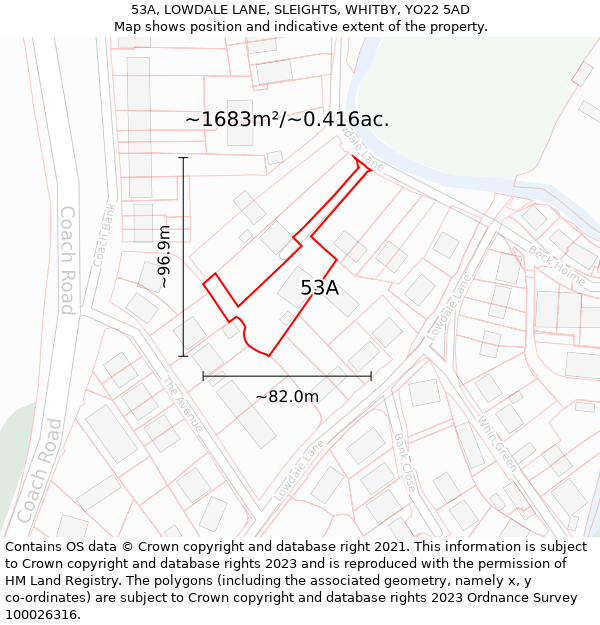 53A, LOWDALE LANE, SLEIGHTS, WHITBY, YO22 5AD: Plot and title map