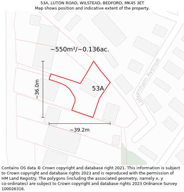 53A, LUTON ROAD, WILSTEAD, BEDFORD, MK45 3ET: Plot and title map