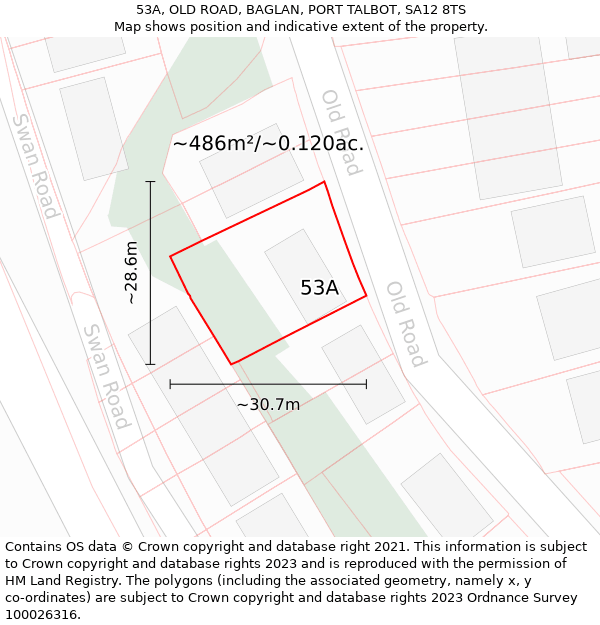 53A, OLD ROAD, BAGLAN, PORT TALBOT, SA12 8TS: Plot and title map