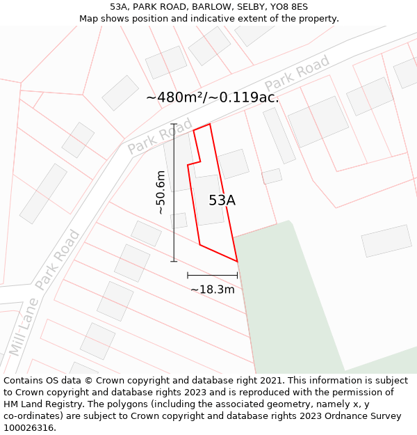 53A, PARK ROAD, BARLOW, SELBY, YO8 8ES: Plot and title map