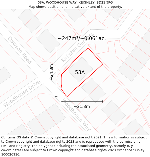 53A, WOODHOUSE WAY, KEIGHLEY, BD21 5PG: Plot and title map