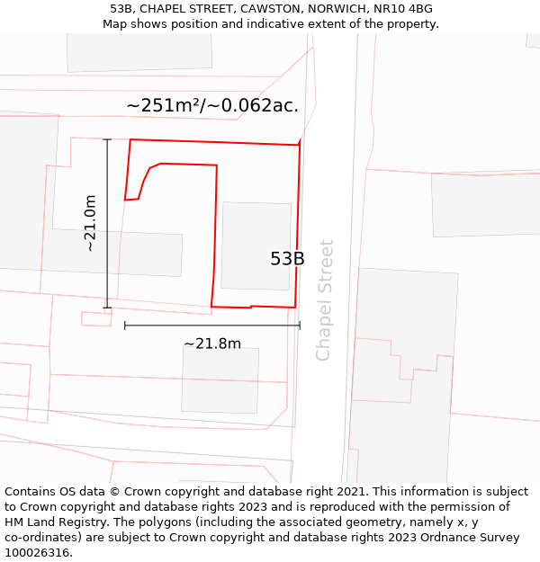 53B, CHAPEL STREET, CAWSTON, NORWICH, NR10 4BG: Plot and title map