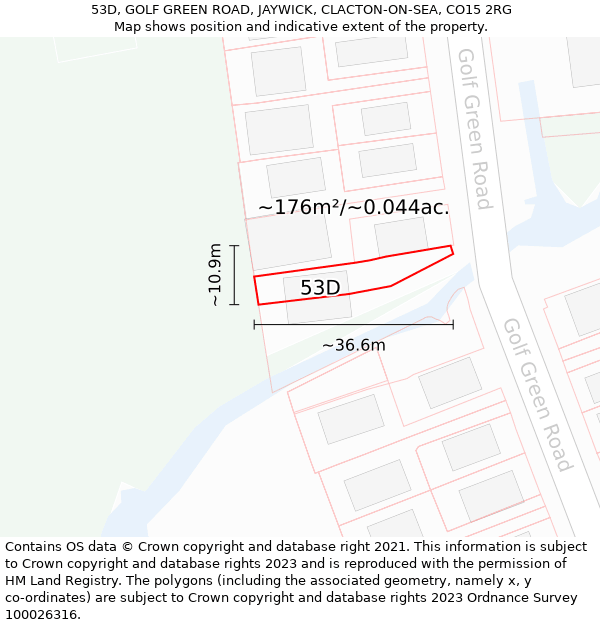 53D, GOLF GREEN ROAD, JAYWICK, CLACTON-ON-SEA, CO15 2RG: Plot and title map