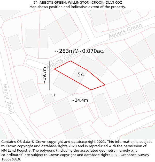 54, ABBOTS GREEN, WILLINGTON, CROOK, DL15 0QZ: Plot and title map