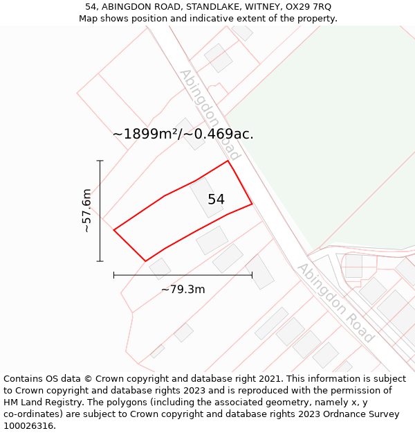 54, ABINGDON ROAD, STANDLAKE, WITNEY, OX29 7RQ: Plot and title map