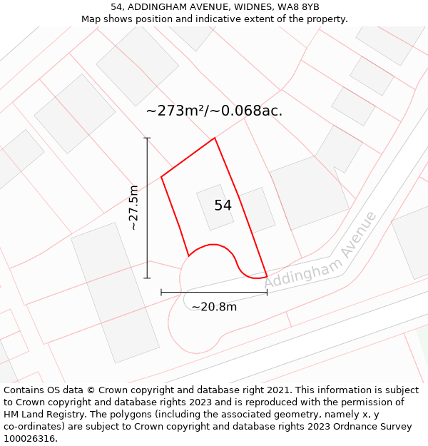 54, ADDINGHAM AVENUE, WIDNES, WA8 8YB: Plot and title map