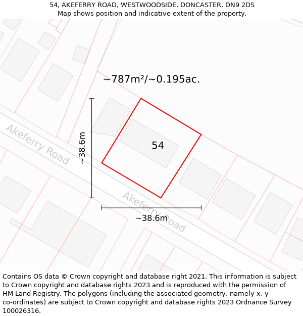 54, AKEFERRY ROAD, WESTWOODSIDE, DONCASTER, DN9 2DS: Plot and title map