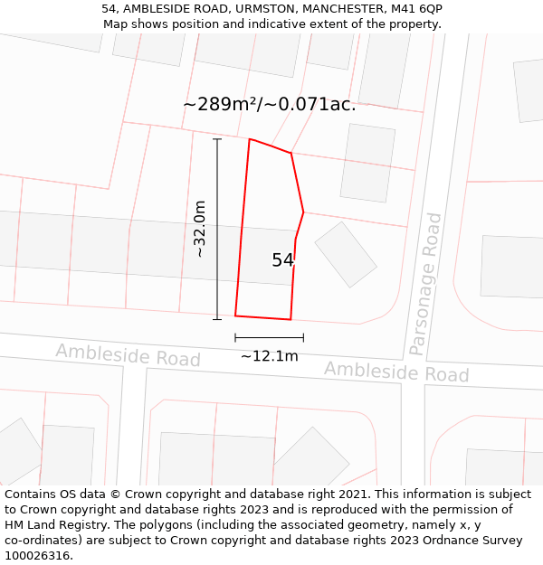 54, AMBLESIDE ROAD, URMSTON, MANCHESTER, M41 6QP: Plot and title map