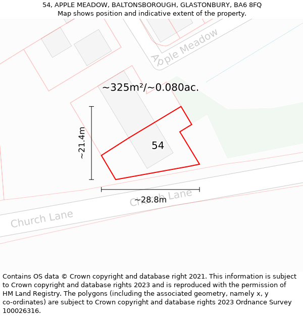 54, APPLE MEADOW, BALTONSBOROUGH, GLASTONBURY, BA6 8FQ: Plot and title map