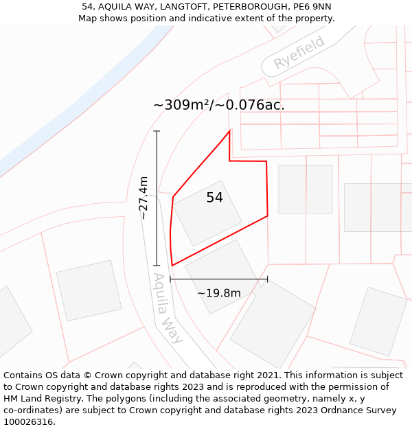 54, AQUILA WAY, LANGTOFT, PETERBOROUGH, PE6 9NN: Plot and title map