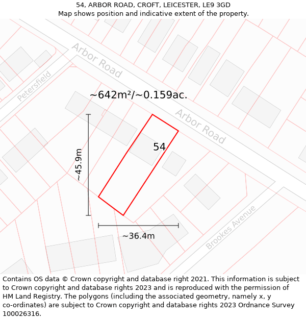 54, ARBOR ROAD, CROFT, LEICESTER, LE9 3GD: Plot and title map