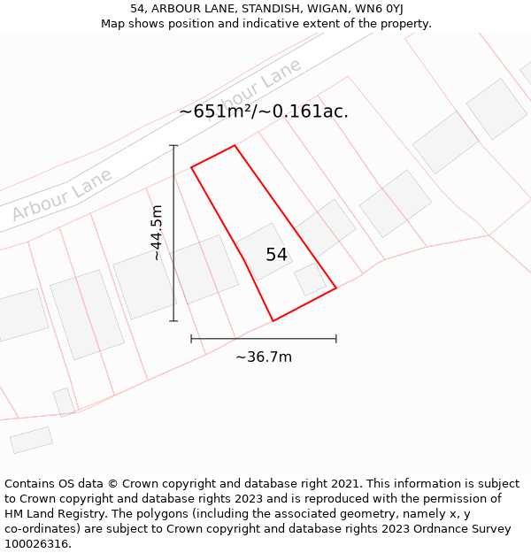 54, ARBOUR LANE, STANDISH, WIGAN, WN6 0YJ: Plot and title map