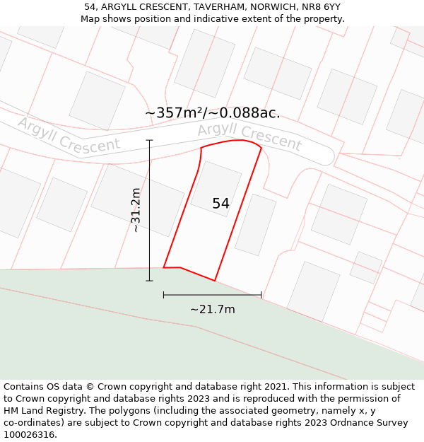 54, ARGYLL CRESCENT, TAVERHAM, NORWICH, NR8 6YY: Plot and title map