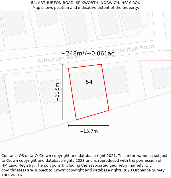 54, ARTHURTON ROAD, SPIXWORTH, NORWICH, NR10 3QU: Plot and title map