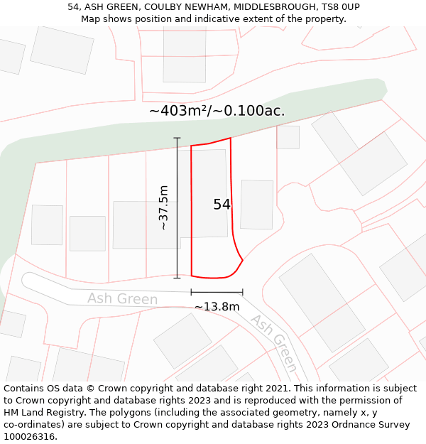 54, ASH GREEN, COULBY NEWHAM, MIDDLESBROUGH, TS8 0UP: Plot and title map