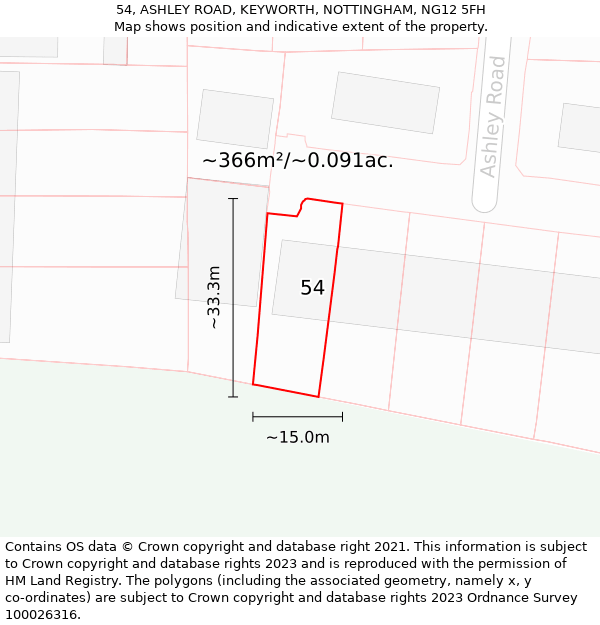 54, ASHLEY ROAD, KEYWORTH, NOTTINGHAM, NG12 5FH: Plot and title map