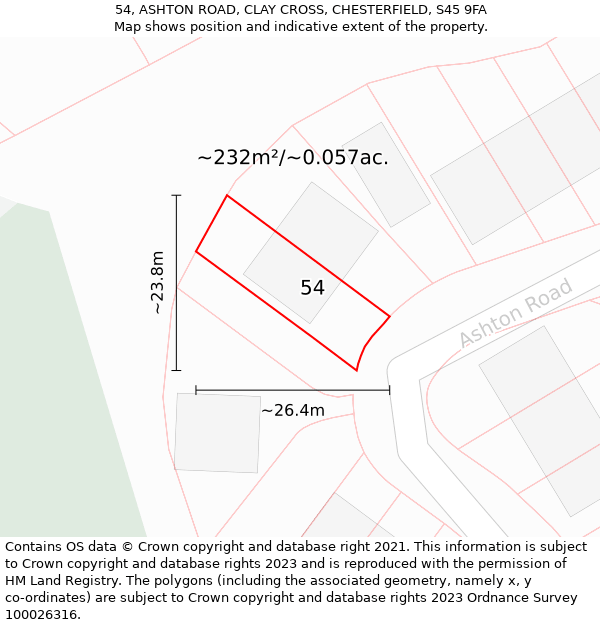 54, ASHTON ROAD, CLAY CROSS, CHESTERFIELD, S45 9FA: Plot and title map