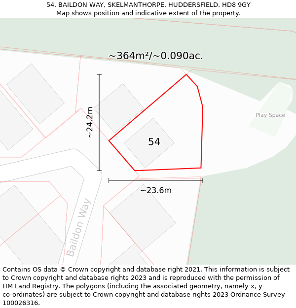 54, BAILDON WAY, SKELMANTHORPE, HUDDERSFIELD, HD8 9GY: Plot and title map