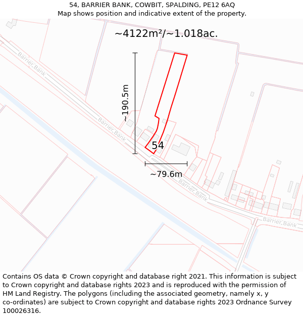 54, BARRIER BANK, COWBIT, SPALDING, PE12 6AQ: Plot and title map