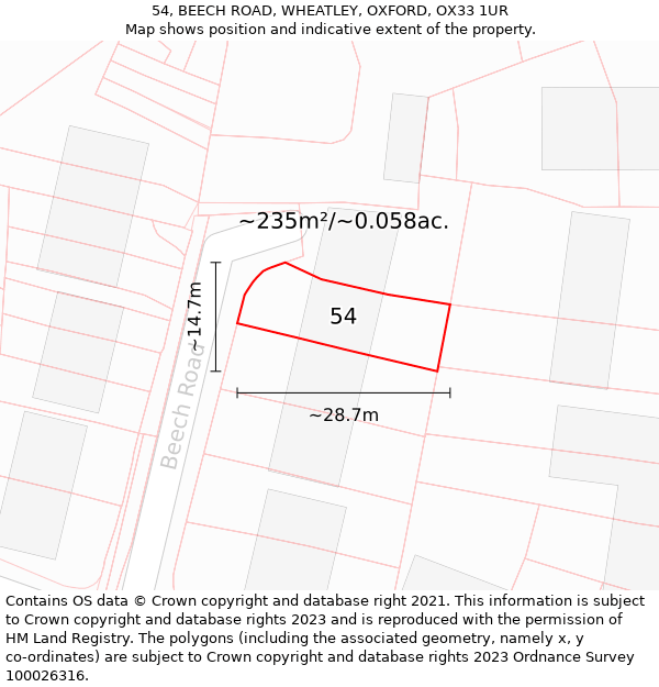 54, BEECH ROAD, WHEATLEY, OXFORD, OX33 1UR: Plot and title map