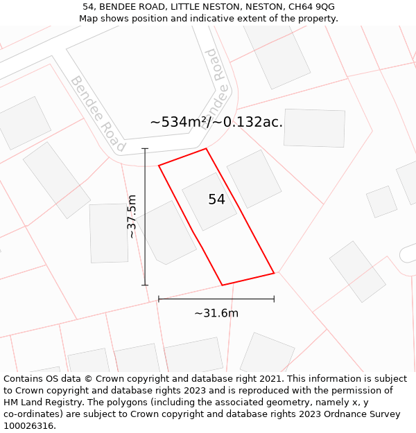 54, BENDEE ROAD, LITTLE NESTON, NESTON, CH64 9QG: Plot and title map