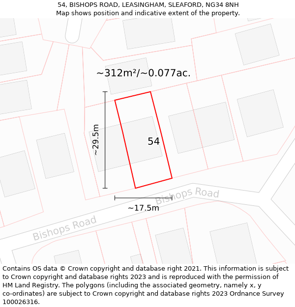 54, BISHOPS ROAD, LEASINGHAM, SLEAFORD, NG34 8NH: Plot and title map