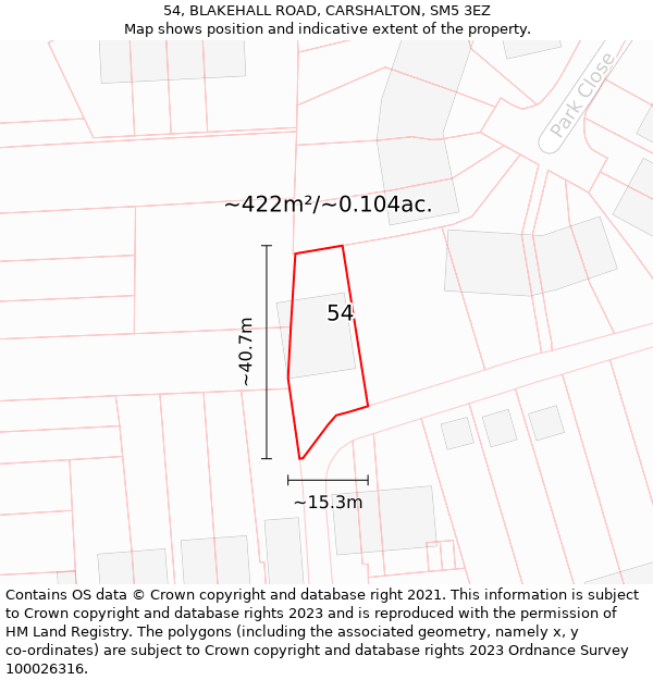 54, BLAKEHALL ROAD, CARSHALTON, SM5 3EZ: Plot and title map