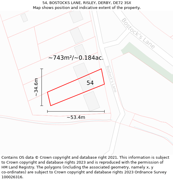 54, BOSTOCKS LANE, RISLEY, DERBY, DE72 3SX: Plot and title map