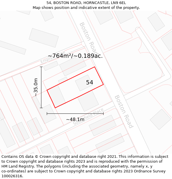 54, BOSTON ROAD, HORNCASTLE, LN9 6EL: Plot and title map