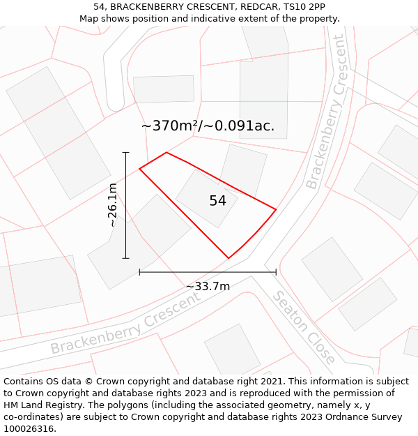 54, BRACKENBERRY CRESCENT, REDCAR, TS10 2PP: Plot and title map