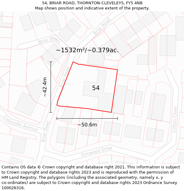 54, BRIAR ROAD, THORNTON-CLEVELEYS, FY5 4NB: Plot and title map