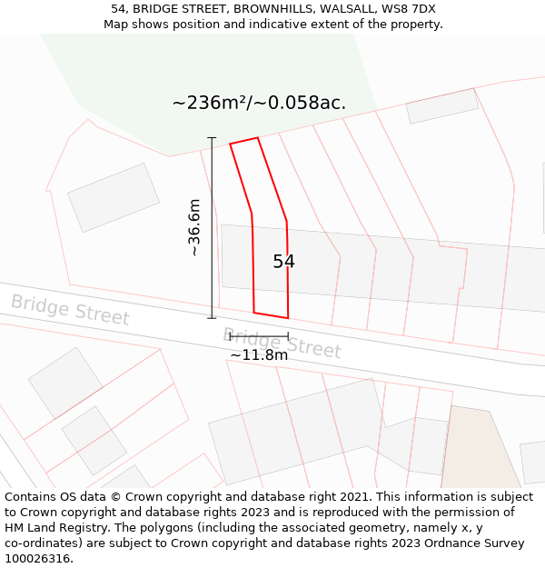 54, BRIDGE STREET, BROWNHILLS, WALSALL, WS8 7DX: Plot and title map