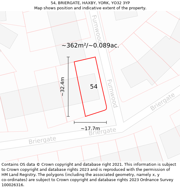 54, BRIERGATE, HAXBY, YORK, YO32 3YP: Plot and title map