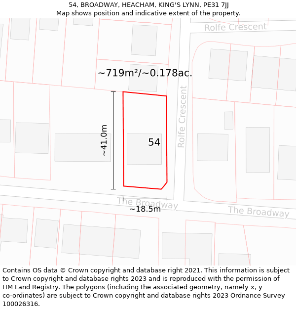 54, BROADWAY, HEACHAM, KING'S LYNN, PE31 7JJ: Plot and title map