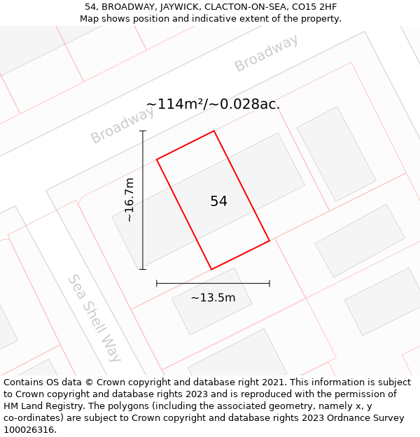 54, BROADWAY, JAYWICK, CLACTON-ON-SEA, CO15 2HF: Plot and title map