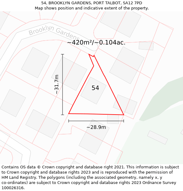 54, BROOKLYN GARDENS, PORT TALBOT, SA12 7PD: Plot and title map