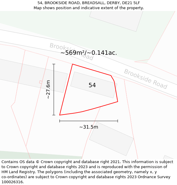 54, BROOKSIDE ROAD, BREADSALL, DERBY, DE21 5LF: Plot and title map