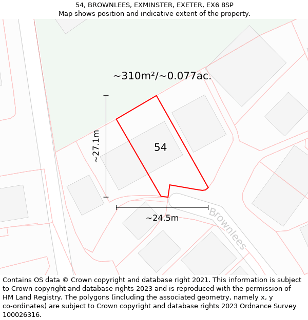 54, BROWNLEES, EXMINSTER, EXETER, EX6 8SP: Plot and title map