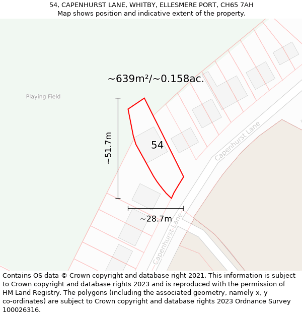 54, CAPENHURST LANE, WHITBY, ELLESMERE PORT, CH65 7AH: Plot and title map