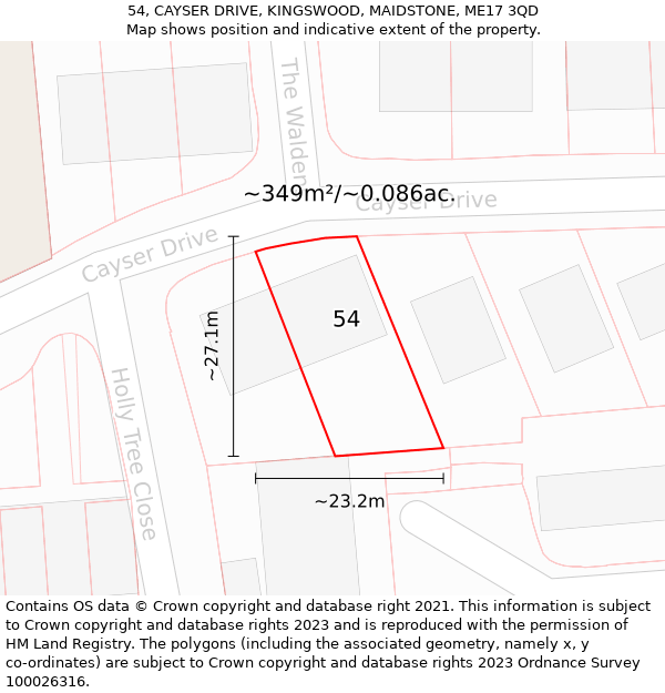 54, CAYSER DRIVE, KINGSWOOD, MAIDSTONE, ME17 3QD: Plot and title map