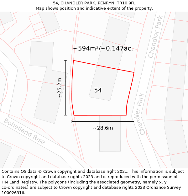 54, CHANDLER PARK, PENRYN, TR10 9FL: Plot and title map