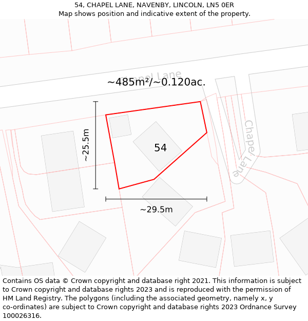 54, CHAPEL LANE, NAVENBY, LINCOLN, LN5 0ER: Plot and title map