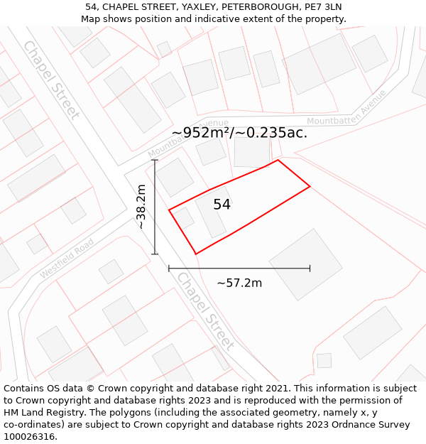 54, CHAPEL STREET, YAXLEY, PETERBOROUGH, PE7 3LN: Plot and title map