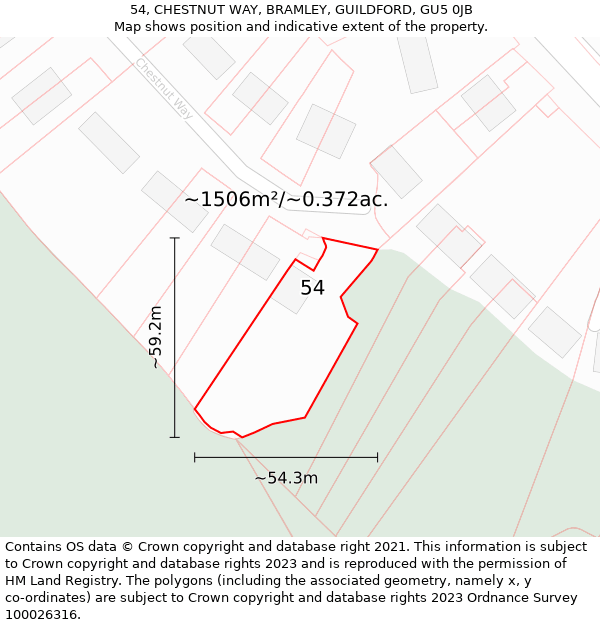 54, CHESTNUT WAY, BRAMLEY, GUILDFORD, GU5 0JB: Plot and title map