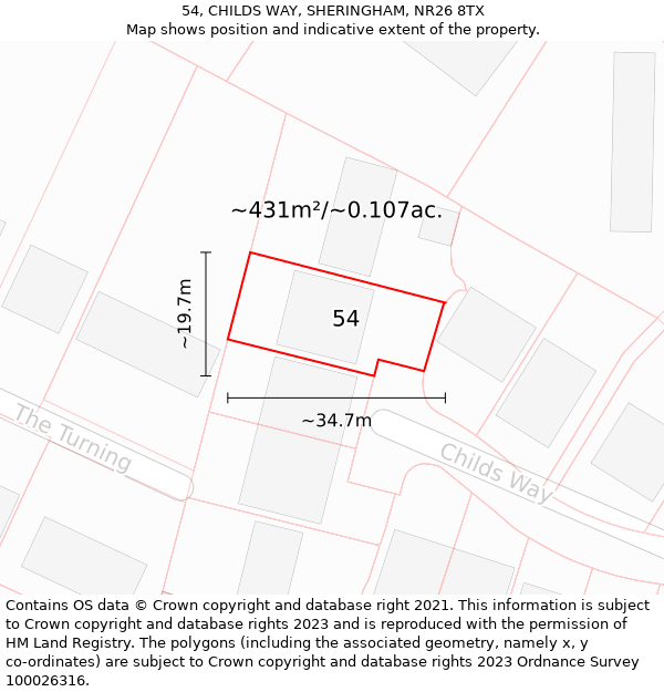 54, CHILDS WAY, SHERINGHAM, NR26 8TX: Plot and title map