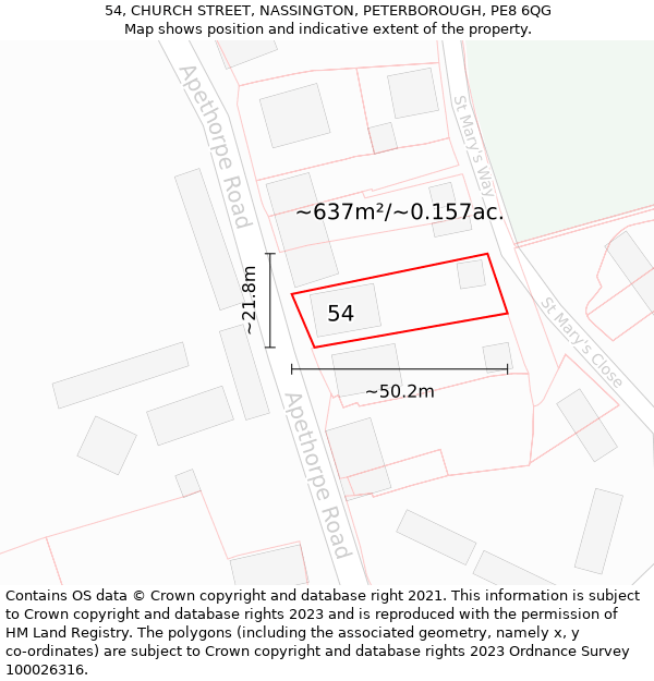 54, CHURCH STREET, NASSINGTON, PETERBOROUGH, PE8 6QG: Plot and title map