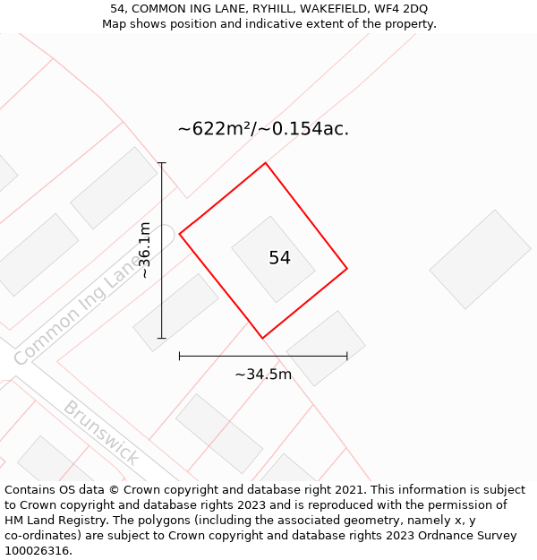 54, COMMON ING LANE, RYHILL, WAKEFIELD, WF4 2DQ: Plot and title map