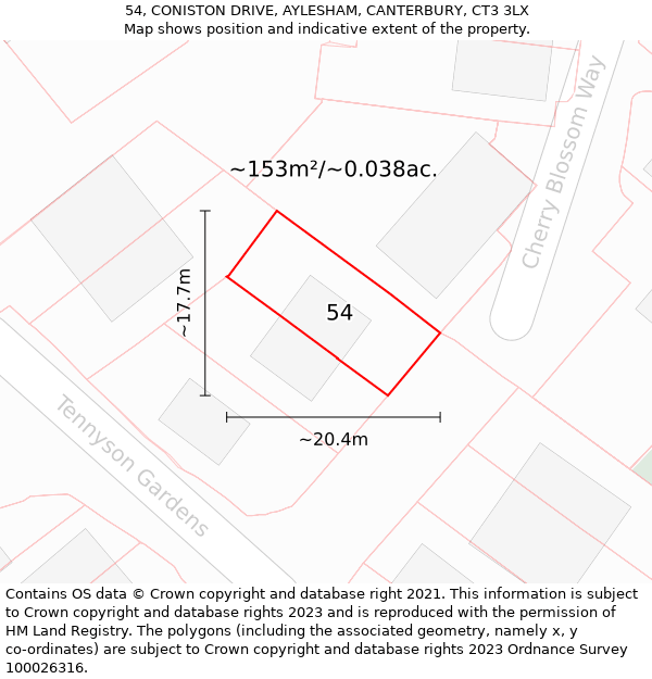 54, CONISTON DRIVE, AYLESHAM, CANTERBURY, CT3 3LX: Plot and title map